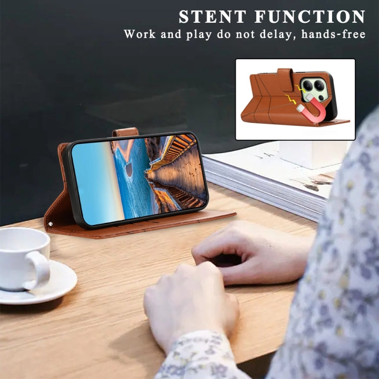 For Xiaomi Redmi Note 13 4G PU Genuine Leather Texture Embossed Line Phone Case(Brown) - Note 13 Cases by PMC TechLife | Online Shopping South Africa | PMC TechLife | Buy Now Pay Later Mobicred