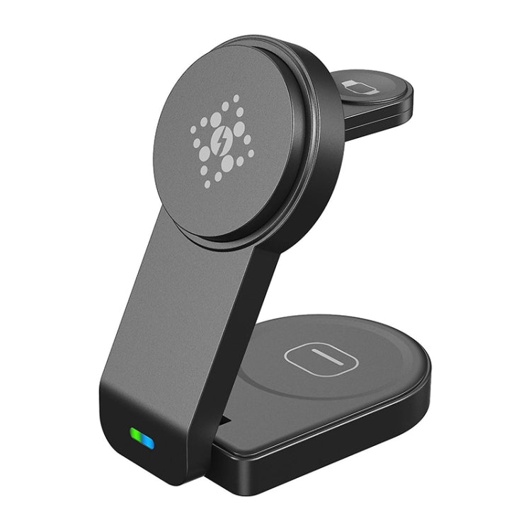 B-23 3 in 1 Foldable Magnetic Wireless Charger Phone Holder, Plug:UK Plug(Black) - Wireless Charger by PMC TechLife | Online Shopping South Africa | PMC TechLife