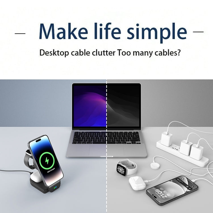 B-23 3 in 1 Foldable Magnetic Wireless Charger Phone Holder, Plug:UK Plug(Black) - Wireless Charger by PMC TechLife | Online Shopping South Africa | PMC TechLife
