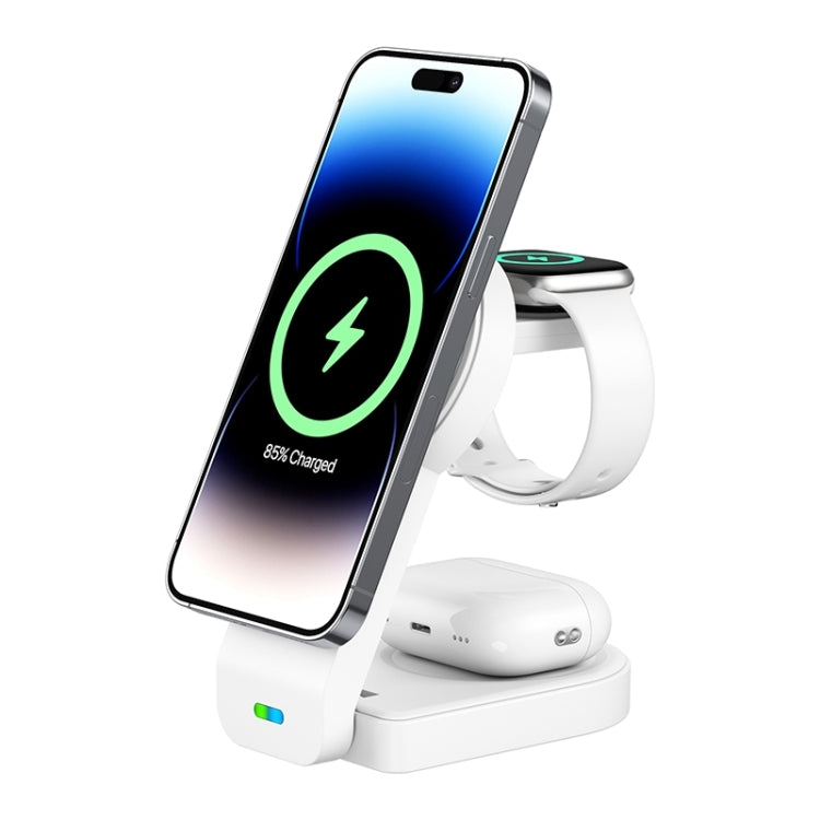 B-23 3 in 1 Foldable Magnetic Wireless Charger Phone Holder, Plug:AU Plug(White) - Wireless Charger by PMC TechLife | Online Shopping South Africa | PMC TechLife