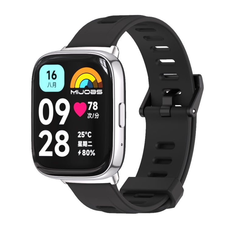 For Redmi Watch 3 Lite / Watch 3 Active Mijobs Flat Hole Breathable TPU Watch Band(Black+Silver) - Watch Bands by MIJOBS | Online Shopping South Africa | PMC Jewellery