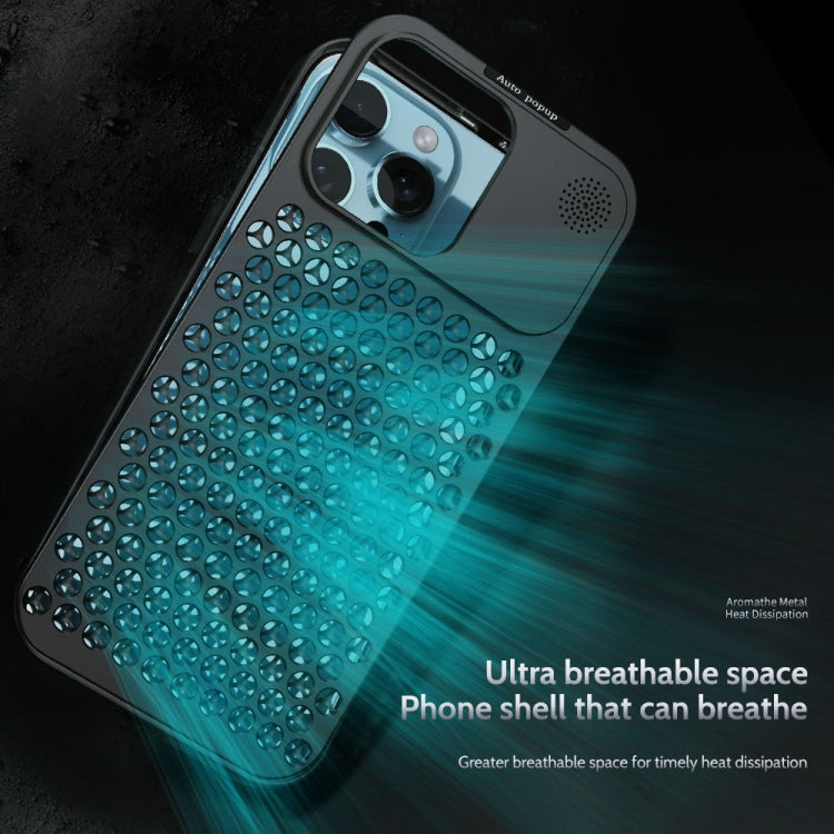 For iPhone 15 Pro Max R-JUST RJ58 Aromatherapy Metal Cooling Phone Case(Black) - iPhone 15 Pro Max Cases by R-JUST | Online Shopping South Africa | PMC Jewellery