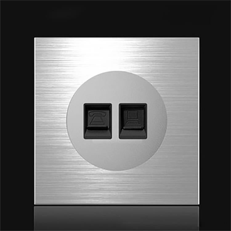 86mm Gray Aluminum Wire Drawing LED Switch Panel, Style:Telephone-Computer Socket - Switch by PMC Jewellery | Online Shopping South Africa | PMC Jewellery | Buy Now Pay Later Mobicred