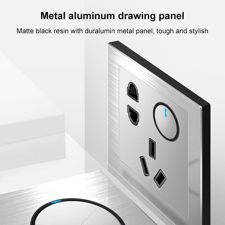 86mm Gray Aluminum Wire Drawing LED Switch Panel, Style:Telephone-Computer Socket - Switch by PMC Jewellery | Online Shopping South Africa | PMC Jewellery | Buy Now Pay Later Mobicred