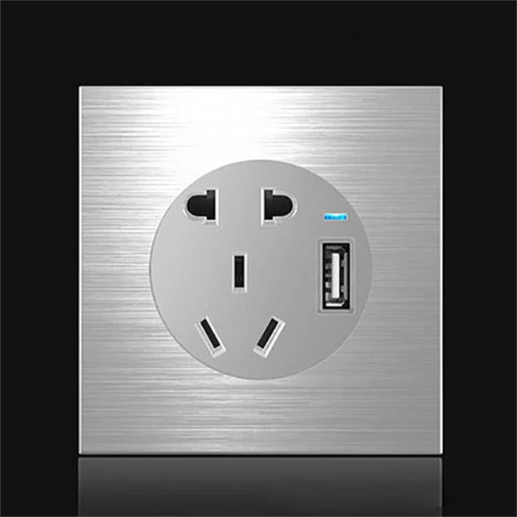 86mm Gray Aluminum Wire Drawing LED Switch Panel, Style:Five-hole USB Socket - free shipping - PMC Jewellery - Order now!