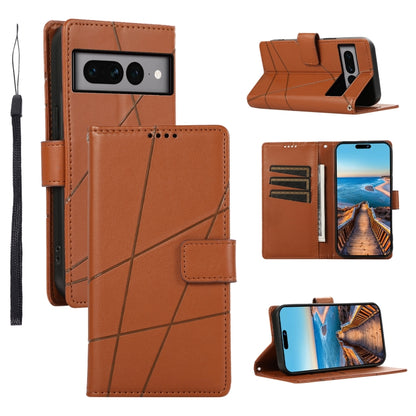 For Google Pixel 7 Pro PU Genuine Leather Texture Embossed Line Phone Case(Brown) - Google Cases by PMC Jewellery | Online Shopping South Africa | PMC Jewellery