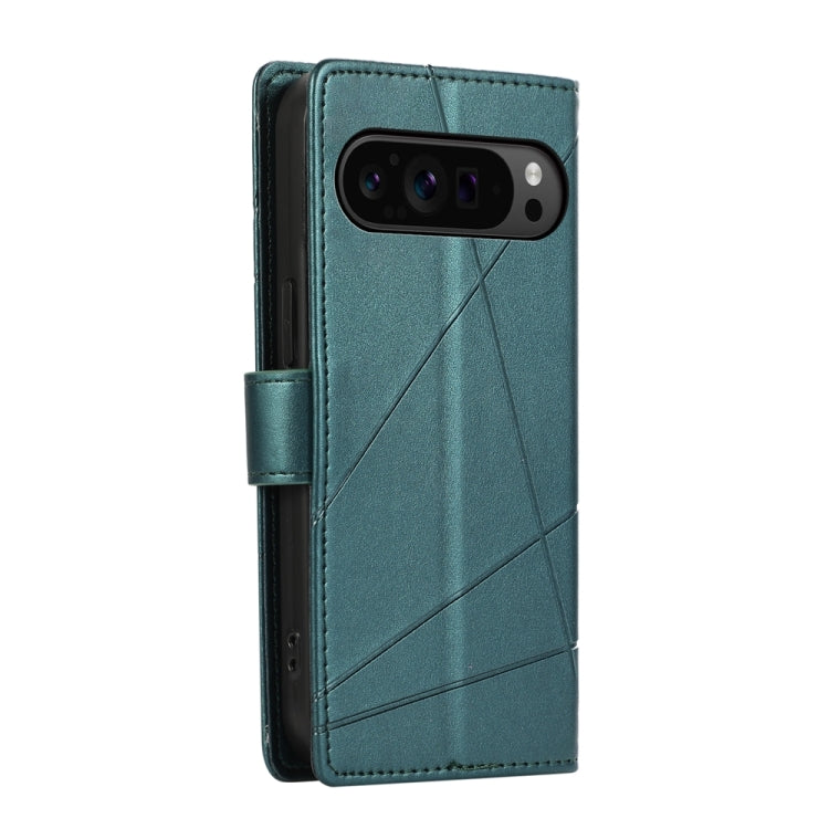 For Google Pixel 9 Pro PU Genuine Leather Texture Embossed Line Phone Case(Green) - Google Cases by PMC Jewellery | Online Shopping South Africa | PMC Jewellery | Buy Now Pay Later Mobicred