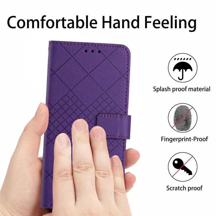 For iPhone 16e Rhombic Grid Texture Leather Phone Case(Purple) - iPhone 16e Cases by PMC TechLife | Online Shopping South Africa | PMC TechLife | Buy Now Pay Later Mobicred