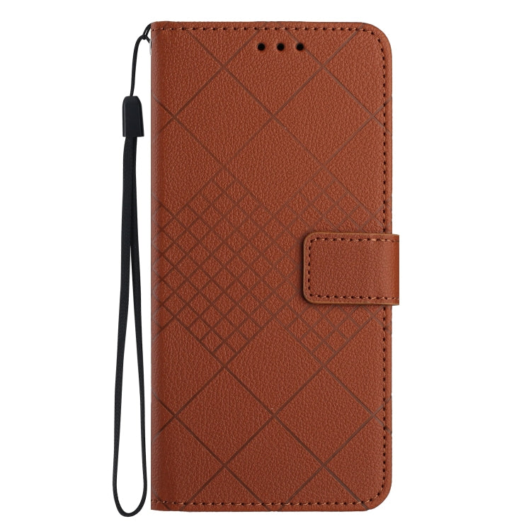 For iPhone 16e Rhombic Grid Texture Leather Phone Case(Brown) - iPhone 16e Cases by PMC TechLife | Online Shopping South Africa | PMC TechLife | Buy Now Pay Later Mobicred