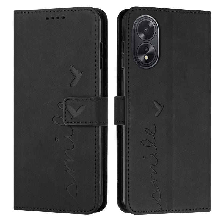For OPPO A38 / Oppo A18 Skin Feel Heart Embossed Leather Phone Case with Long Lanyard(Black) - A18 Cases by PMC Jewellery | Online Shopping South Africa | PMC Jewellery