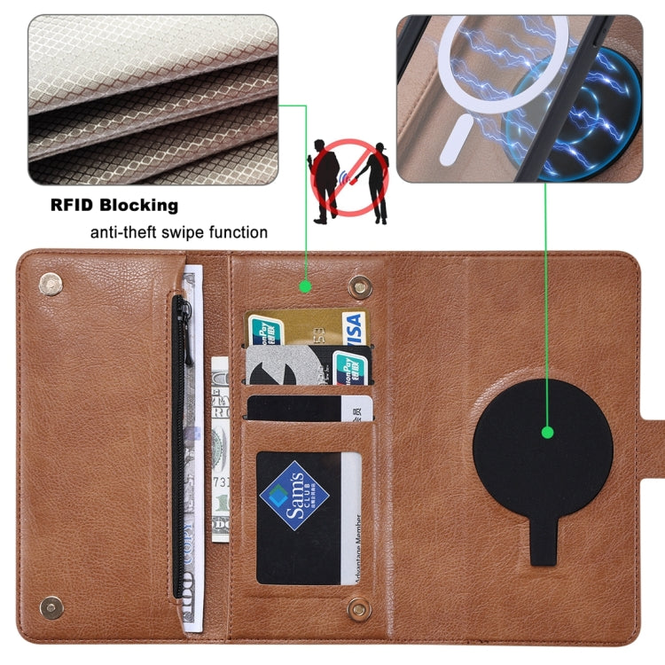 For iPhone 14 Pro Max ViLi GV Series MagSafe Magnetic Zipper Leather Phone Case(Brown) - free shipping - PMC Jewellery - Order now!