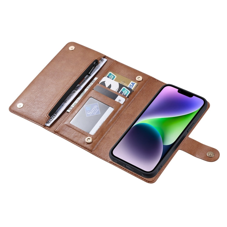 For iPhone 14 ViLi GV Series MagSafe Magnetic Zipper Leather Phone Case(Brown) - free shipping - PMC Jewellery - Order now!