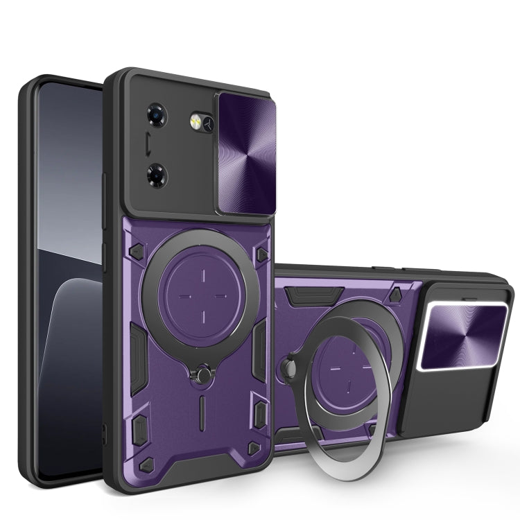 For Tecno Pova 5 CD Texture Sliding Camshield Magnetic Holder Phone Case(Purple) - Tecno Cases by PMC Jewellery | Online Shopping South Africa | PMC Jewellery | Buy Now Pay Later Mobicred