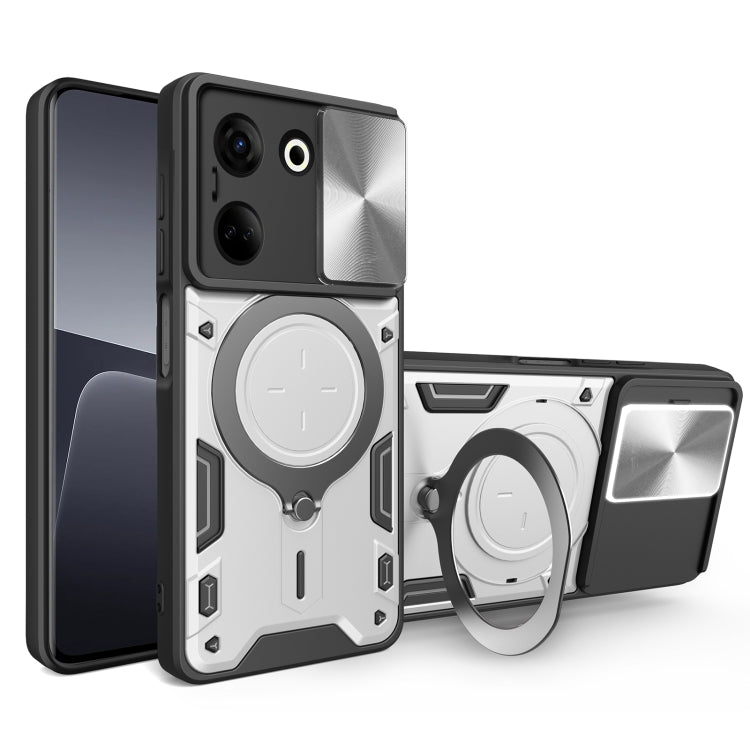 For Tecno Camon 20 4G / 20 Pro 4G CD Texture Sliding Camshield Magnetic Holder Phone Case(Silver) - Tecno Cases by PMC TechLife | Online Shopping South Africa | PMC TechLife | Buy Now Pay Later Mobicred