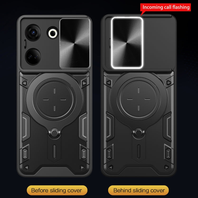 For Tecno Camon 20 4G / 20 Pro 4G CD Texture Sliding Camshield Magnetic Holder Phone Case(Silver) - Tecno Cases by PMC TechLife | Online Shopping South Africa | PMC TechLife | Buy Now Pay Later Mobicred