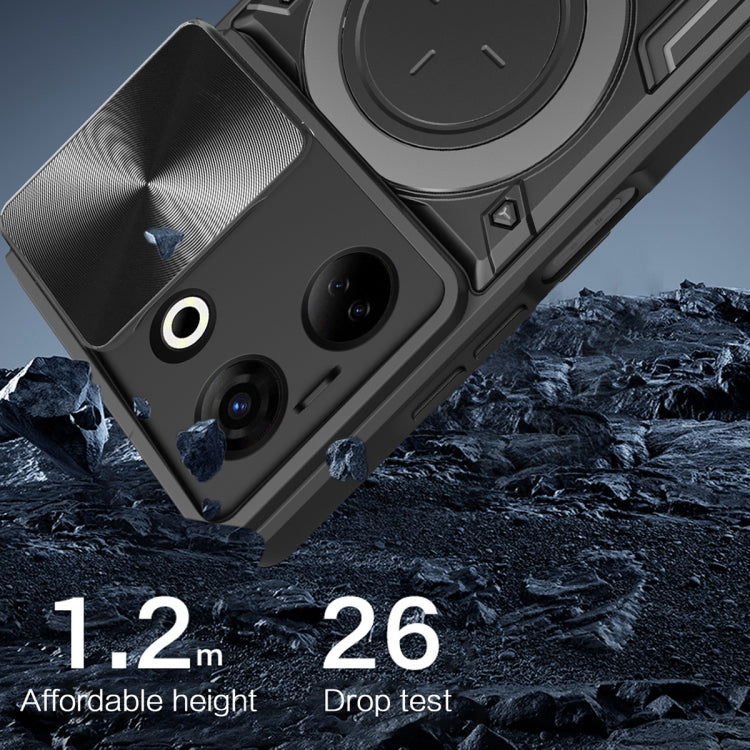 For Tecno Camon 20 4G / 20 Pro 4G CD Texture Sliding Camshield Magnetic Holder Phone Case(Silver) - Tecno Cases by PMC TechLife | Online Shopping South Africa | PMC TechLife | Buy Now Pay Later Mobicred