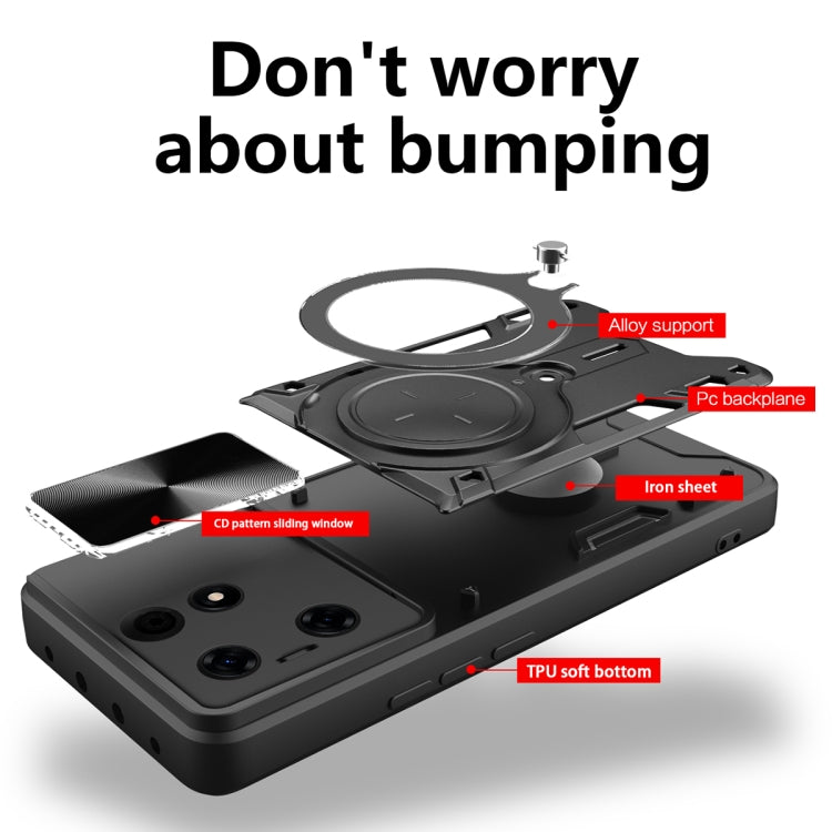 For Tecno Spark 10 Pro 4G CD Texture Sliding Camshield Magnetic Holder Phone Case(Black) - Tecno Cases by PMC TechLife | Online Shopping South Africa | PMC TechLife | Buy Now Pay Later Mobicred