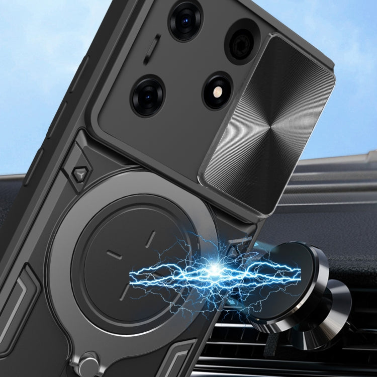For Tecno Spark 10 Pro 4G CD Texture Sliding Camshield Magnetic Holder Phone Case(Black) - Tecno Cases by PMC TechLife | Online Shopping South Africa | PMC TechLife | Buy Now Pay Later Mobicred