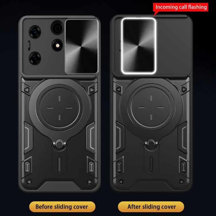 For Tecno Spark 10 Pro 4G CD Texture Sliding Camshield Magnetic Holder Phone Case(Black) - Tecno Cases by PMC TechLife | Online Shopping South Africa | PMC TechLife | Buy Now Pay Later Mobicred