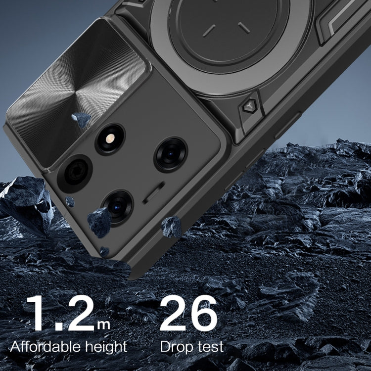 For Tecno Spark 10 Pro 4G CD Texture Sliding Camshield Magnetic Holder Phone Case(Black) - Tecno Cases by PMC TechLife | Online Shopping South Africa | PMC TechLife | Buy Now Pay Later Mobicred