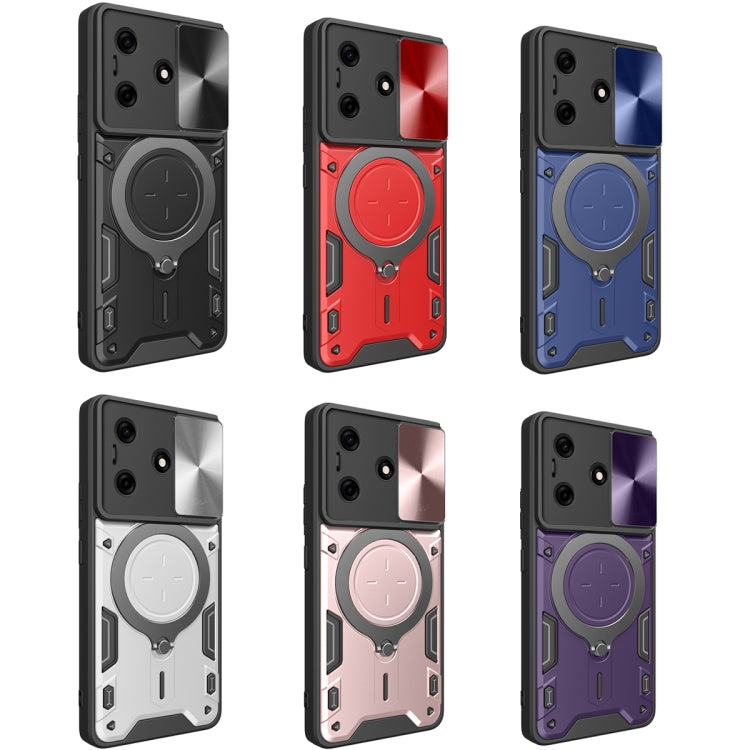 For Tecno Spark 10 / Spark 10C CD Texture Sliding Camshield Magnetic Holder Phone Case(Black) - Tecno Cases by PMC TechLife | Online Shopping South Africa | PMC TechLife