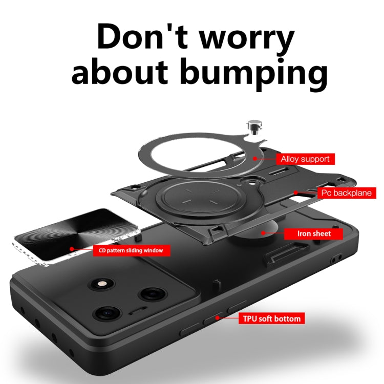 For Tecno Spark 10 / Spark 10C CD Texture Sliding Camshield Magnetic Holder Phone Case(Black) - Tecno Cases by PMC TechLife | Online Shopping South Africa | PMC TechLife