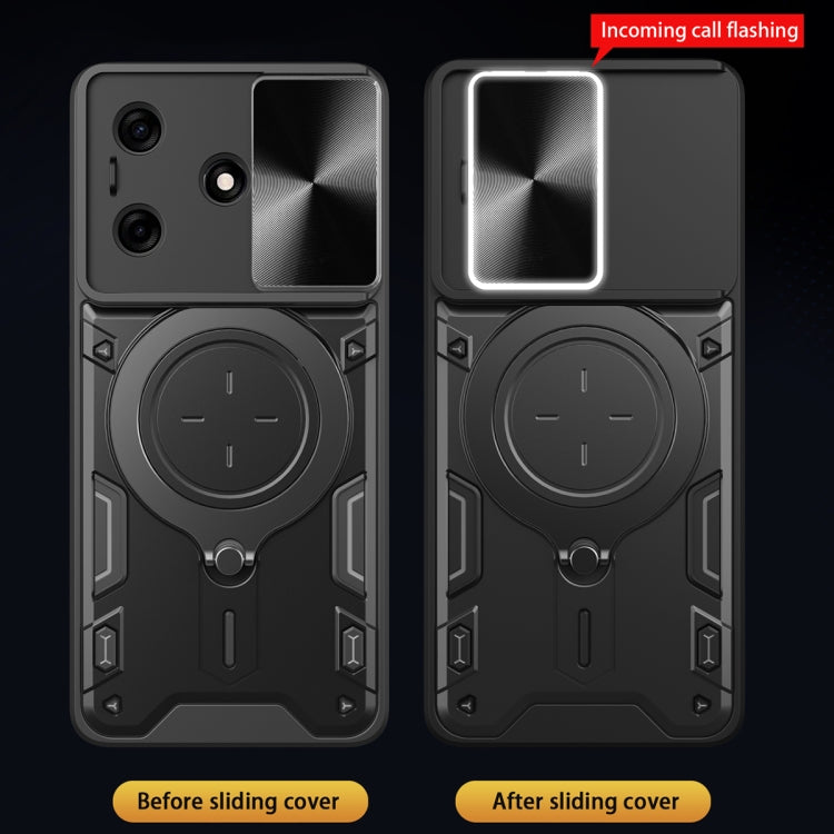 For Tecno Spark 10 / Spark 10C CD Texture Sliding Camshield Magnetic Holder Phone Case(Black) - Tecno Cases by PMC TechLife | Online Shopping South Africa | PMC TechLife