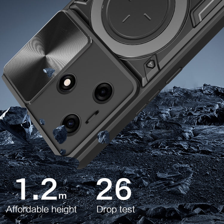 For Tecno Spark 10 / Spark 10C CD Texture Sliding Camshield Magnetic Holder Phone Case(Black) - Tecno Cases by PMC TechLife | Online Shopping South Africa | PMC TechLife
