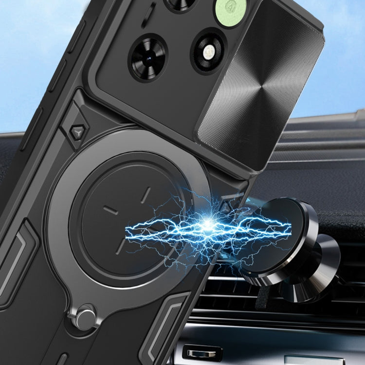 For Tecno Spark Go 2024/Spark 20 CD Texture Sliding Camshield Magnetic Holder Phone Case(Silver) - Tecno Cases by PMC TechLife | Online Shopping South Africa | PMC TechLife | Buy Now Pay Later Mobicred