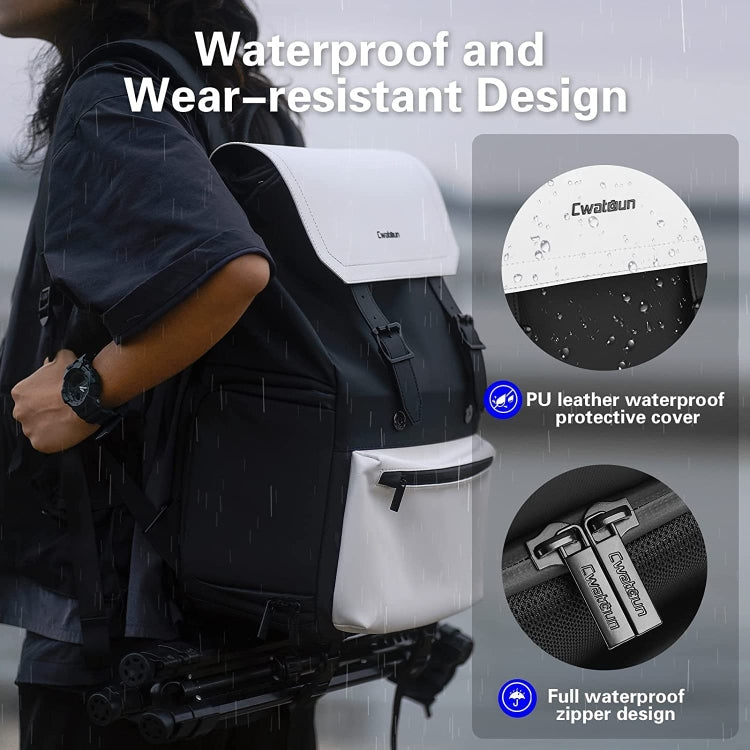 Cwatcun D79 Camera Backpack Multi-Functional Camera  Dual Shoulders Bag, Size:40.5 x 28 x 17.5cm Small(Black White) - free shipping - PMC TechLife - Order now!