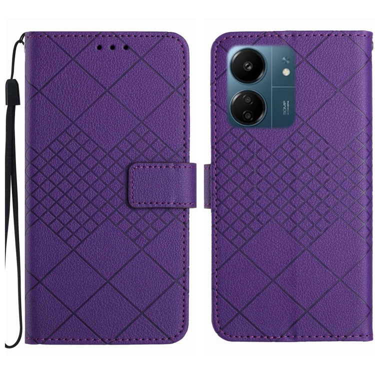 For Xiaomi Redmi 13C 4G Rhombic Grid Texture Leather Phone Case(Purple) - 13C Cases by PMC TechLife | Online Shopping South Africa | PMC TechLife