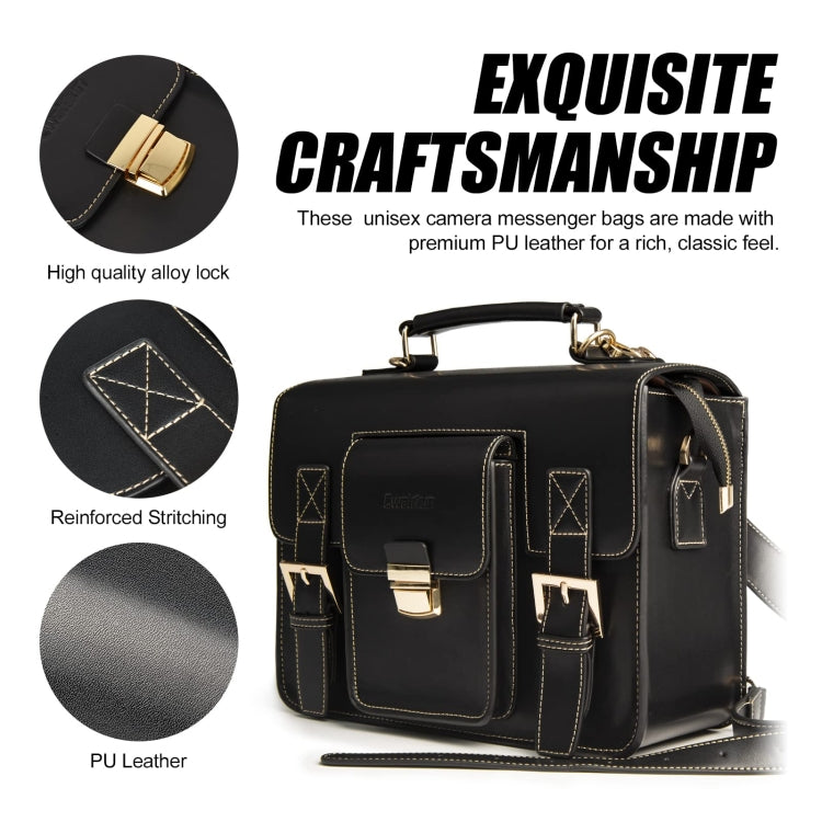 Cwatcun D83 Vintage Small Camera Case Leather Camera Messenger Bag, Size:30 x 21.5 x 12.5cm(Black) - free shipping - PMC TechLife - Order now!
