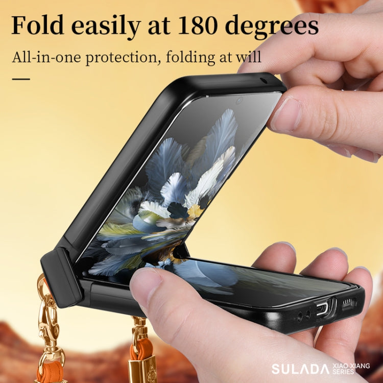 For OPPO Find N3 Flip SULADA Elegant Rhombic Texture Folding Phone Case with Lanyard(White) - free shipping - PMC TechLife - Order now!