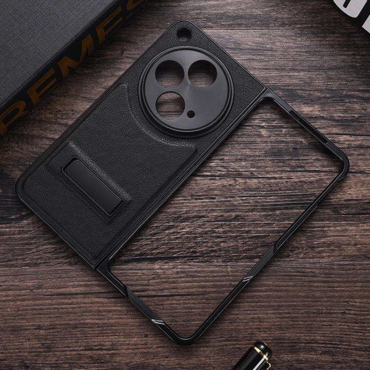 For OPPO Find N3 / OnePlus Open PC + Leather Texture Phone Case with Metal Holder(Black) - Find N3 Cases by PMC Jewellery | Online Shopping South Africa | PMC Jewellery | Buy Now Pay Later Mobicred