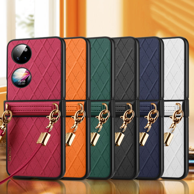 For Huawei P50 Pocket SULADA Elegant Rhombic Texture Folding Phone Case with Lanyard(Orange) - free shipping - PMC TechLife - Order now!