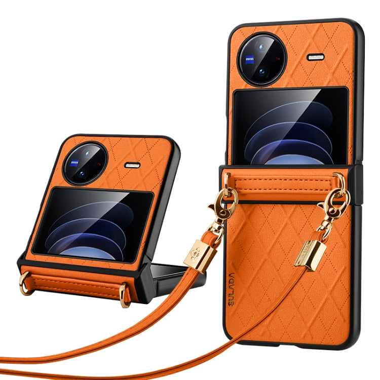 For vivo X Flip SULADA Elegant Rhombic Texture Folding Phone Case with Lanyard(Orange) - vivo Cases by SULADA | Online Shopping South Africa | PMC Jewellery