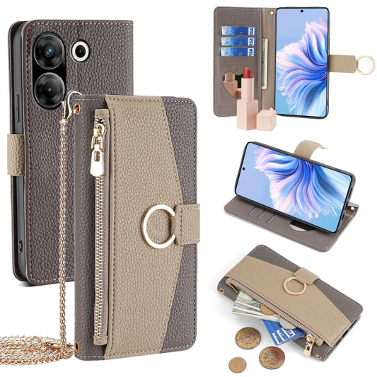 For Tecno Camon 20 Pro 5G Crossbody Litchi Texture Leather Phone Case(Grey) - Tecno Cases by PMC Jewellery | Online Shopping South Africa | PMC Jewellery | Buy Now Pay Later Mobicred