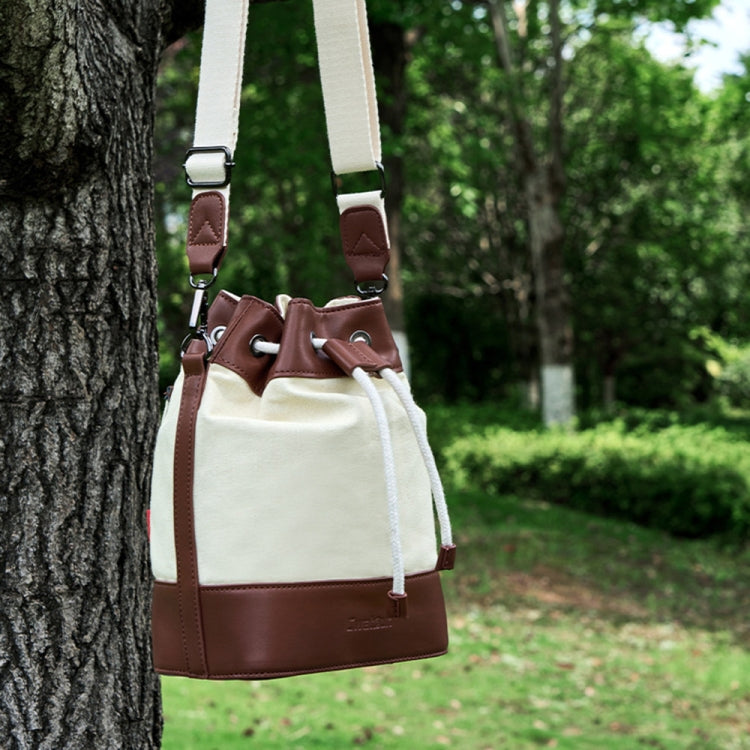 Cwatcun D100 Canvas PU Waterproof Bundle Drawstring Lens Bag Crossbody Camera Bag, Size:22 x 12 x 31cm(Beige) - free shipping - PMC TechLife - Order now!