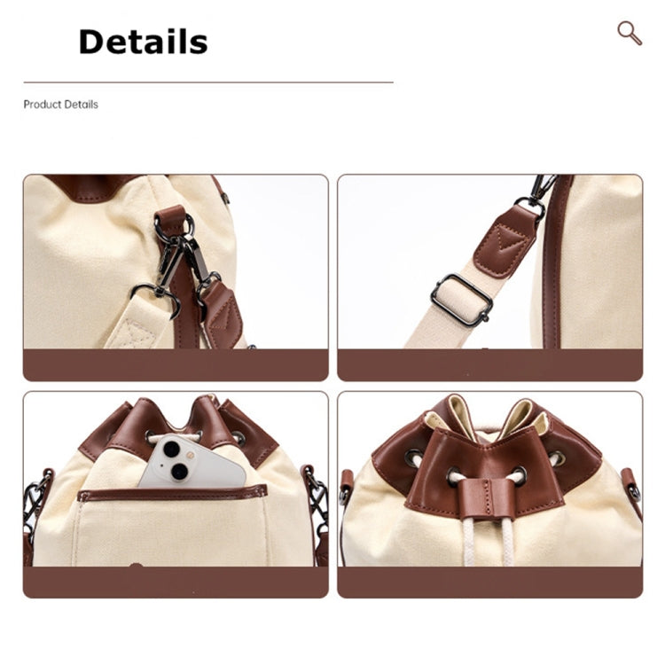 Cwatcun D100 Canvas PU Waterproof Bundle Drawstring Lens Bag Crossbody Camera Bag, Size:22 x 12 x 31cm(Beige) - free shipping - PMC TechLife - Order now!