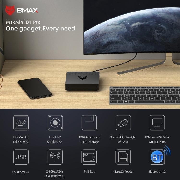 BMAX B1 Pro Windows 10 Mini PC, 8GB+128GB, Intel Celeron N4000, Support HDMI / VGA / RJ45(EU Plug) - Windows Mini PCs by BMAX | Online Shopping South Africa | PMC Jewellery | Buy Now Pay Later Mobicred