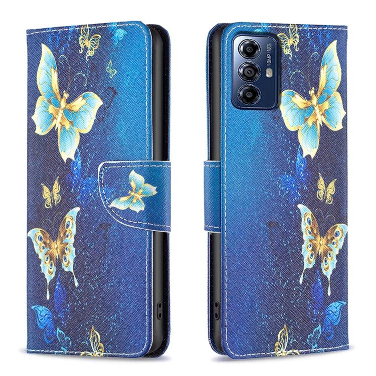 For Motorola Moto G Play 2024 Colored Drawing Pattern Leather Phone Case(Gold Butterfly) - Motorola Cases by PMC Jewellery | Online Shopping South Africa | PMC Jewellery | Buy Now Pay Later Mobicred