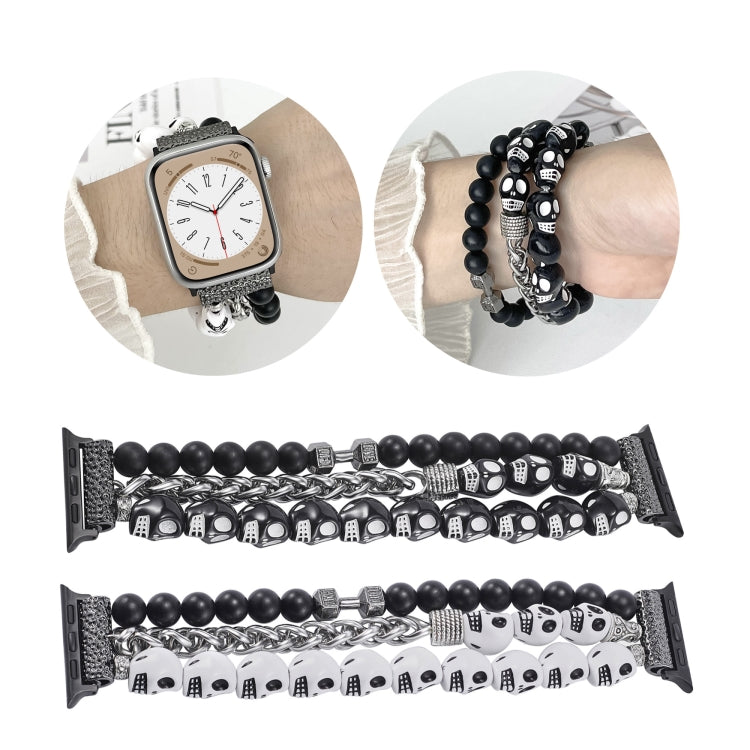 For Apple Watch Series 7 45mm Skull Beaded Watch Band(White) - Watch Bands by PMC Jewellery | Online Shopping South Africa | PMC Jewellery