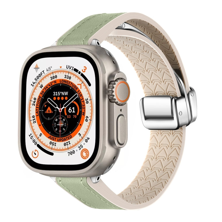 For Apple Watch Ultra 49mm Magnetic Folding Leather Silicone Watch Band(Grass Green) - Watch Bands by PMC TechLife | Online Shopping South Africa | PMC TechLife