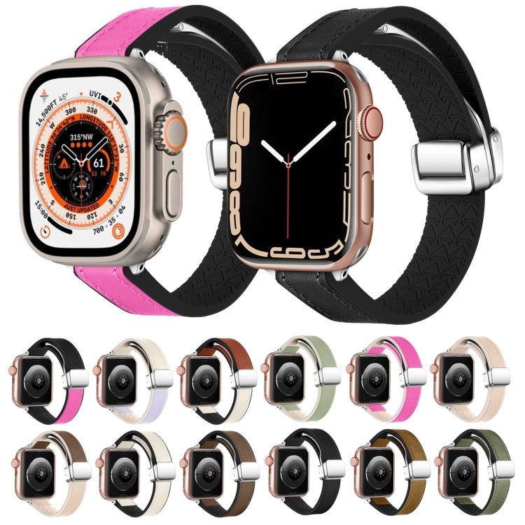 For Apple Watch Ultra 49mm Magnetic Folding Leather Silicone Watch Band(Dark Brown) - Watch Bands by PMC TechLife | Online Shopping South Africa | PMC TechLife
