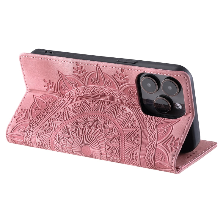 For iPhone 16 Pro Totem Embossed Magnetic Leather Phone Case(Rose Gold) - iPhone 16 Pro Cases by PMC TechLife | Online Shopping South Africa | PMC TechLife | Buy Now Pay Later Mobicred