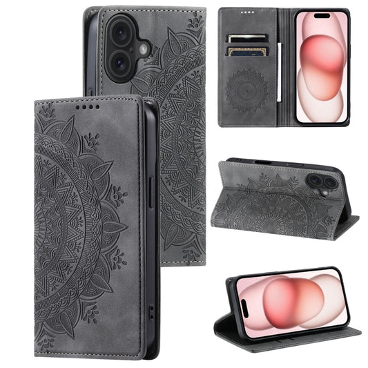 For iPhone 16 Plus Totem Embossed Magnetic Leather Phone Case(Grey) - iPhone 16 Plus Cases by PMC Jewellery | Online Shopping South Africa | PMC Jewellery | Buy Now Pay Later Mobicred