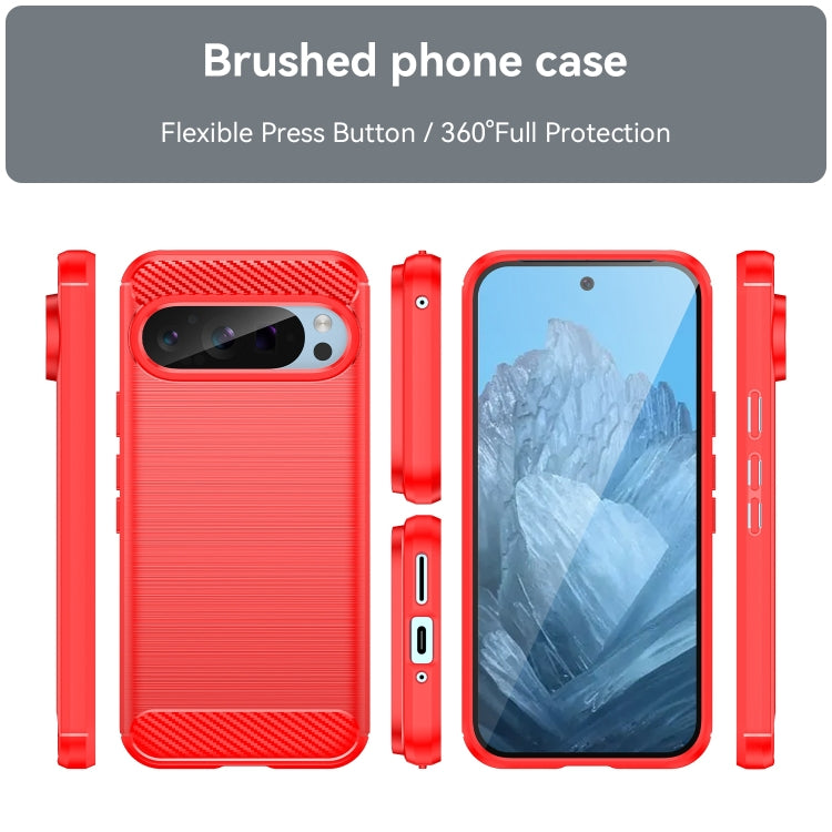 For Google Pixel 9 Carbon Fiber Brushed Texture TPU Phone Case(Red) - Google Cases by PMC Jewellery | Online Shopping South Africa | PMC Jewellery | Buy Now Pay Later Mobicred