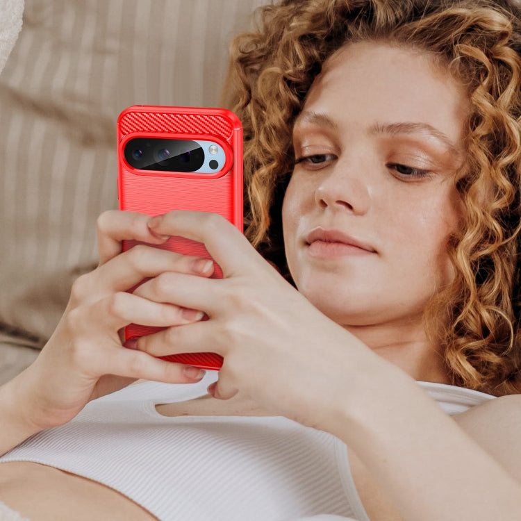 For Google Pixel 9 Carbon Fiber Brushed Texture TPU Phone Case(Red) - Google Cases by PMC TechLife | Online Shopping South Africa | PMC TechLife | Buy Now Pay Later Mobicred