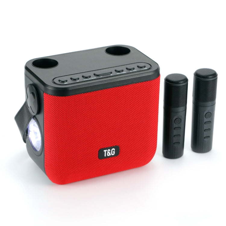 T&G TG545DK Home Handheld Dual-microphone KTV Wireless Bluetooth Speaker with Flashlight(Red) - free shipping - PMC Jewellery - Order now!