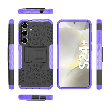 For Samsung Galaxy S24+ Tire Texture TPU + PC Phone Case with Holder(Purple) - Galaxy S24+ 5G Cases by PMC Jewellery | Online Shopping South Africa | PMC Jewellery